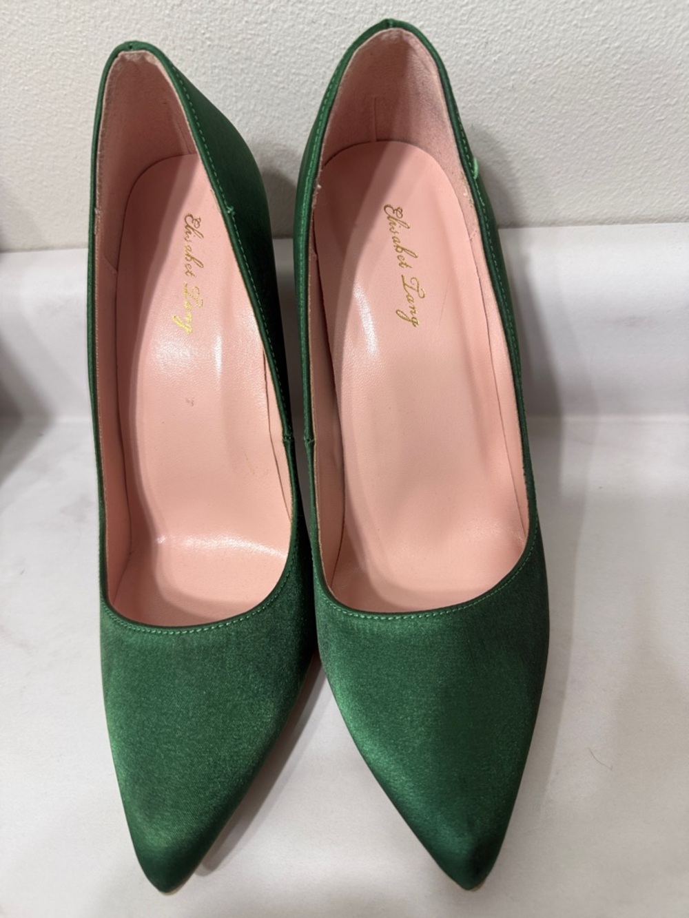 Stiletto Pumps - Green Satin - Picture 2 of 4